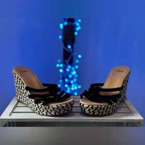 UGG Black and Tan Wedge Sandals